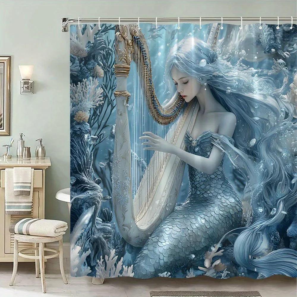 

Завораживающая шторка для душа «Арфа русалки» - Океанический фэнтези-дизайн для современного декора ванной комнаты, водонепроницаемая, простая в уходе и уникальное искусство W90XH180cm