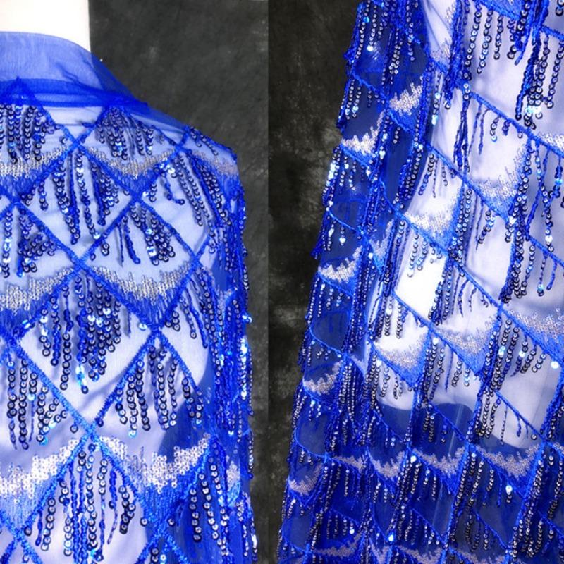 Sequins Embroidered Lace Fabric Diamond Fringe Wedding Dress Material Elegant Beads French Sequins Lace Fabric For Clothing