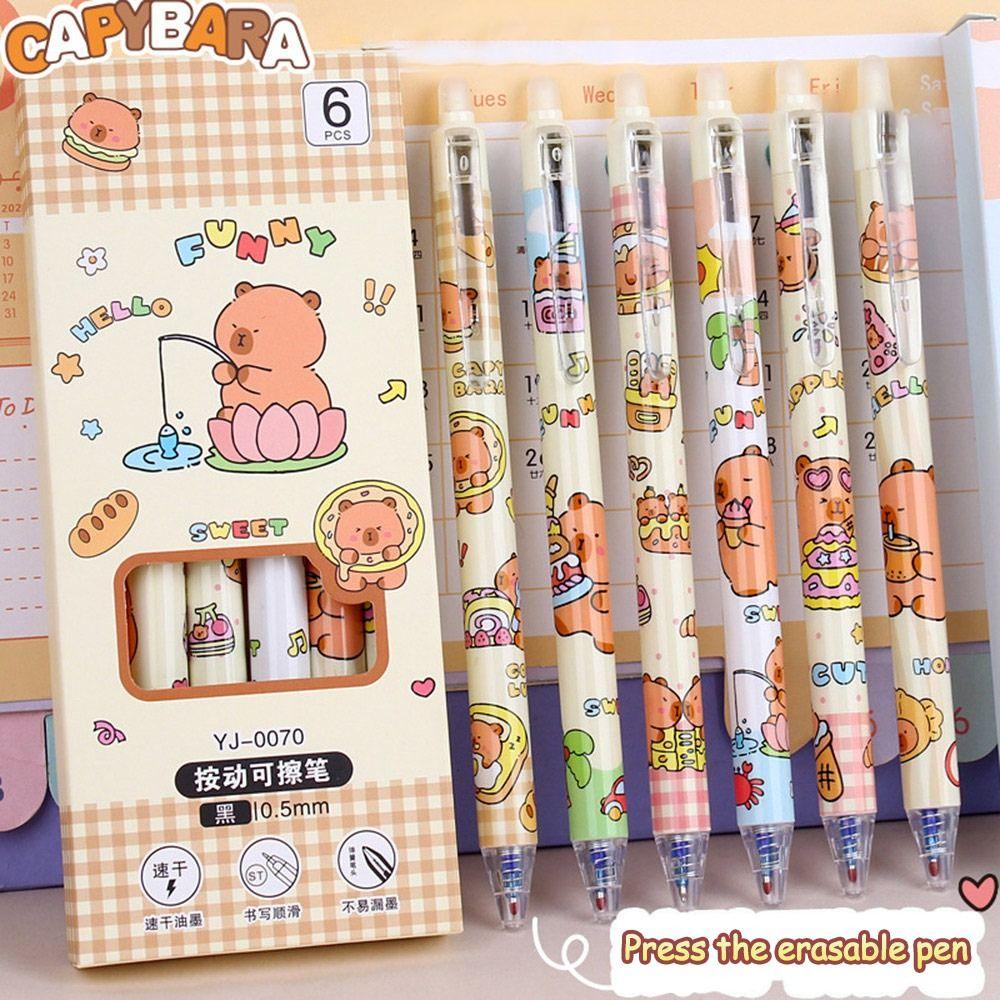 6Pcs/lot Quick-drying Capybara Gel Pen 0.5mm Black Pen  School Office Writing Stationery