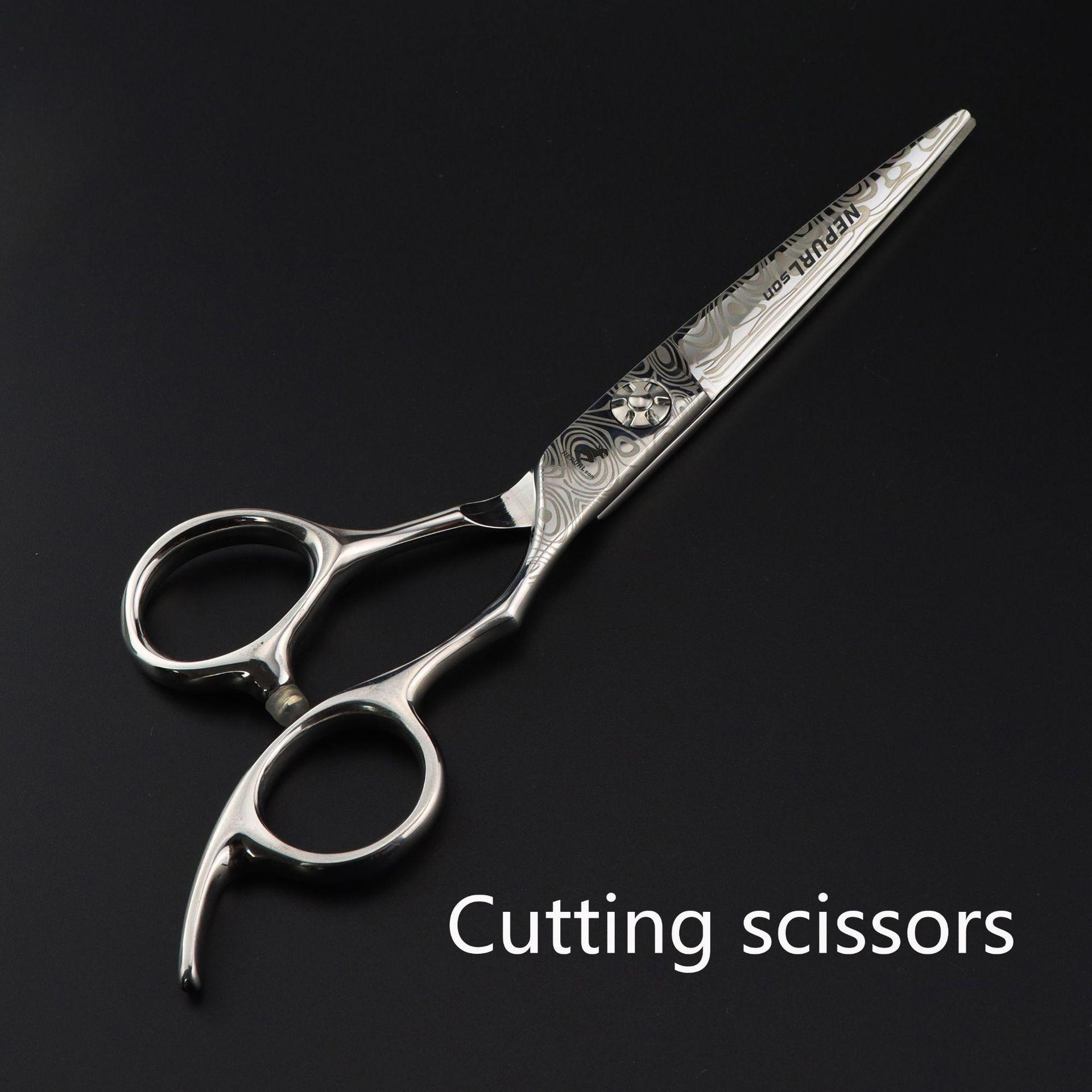 6.0-Inch Damascus Barber Scissors: Antler, Seamless, V-Shaped, Fishbone Thinning Options