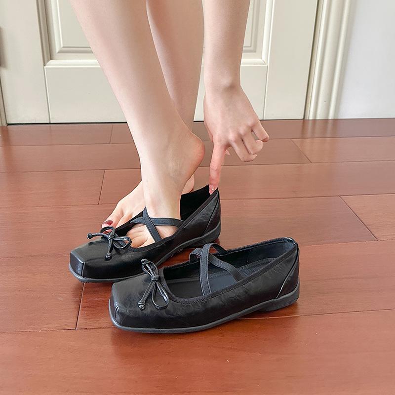 

Silver Ballet Shoes Crossed Strap Light Mouth Flat Shoes Women s Spring and Summer Bow Flat Mary Jane Shoes 39 чёрный