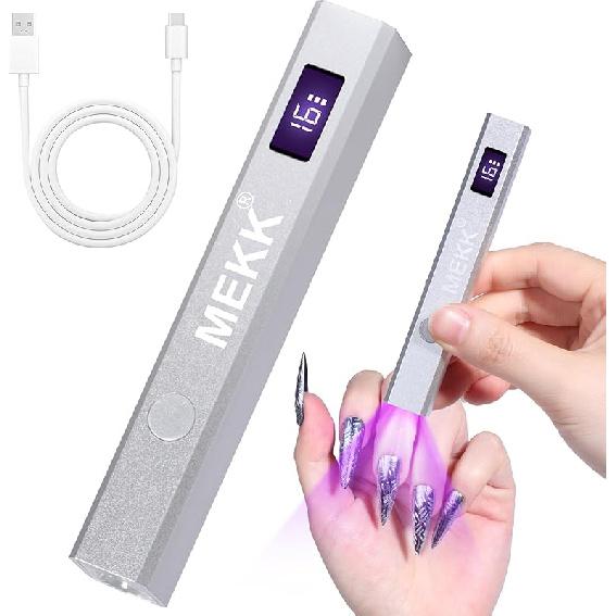 MEKK Metal Handheld UV Light for Gel Nails,Mini UV LED Nail Lamp with LED Screen and Cordless Flash Cure Nail Lamp with Visible Timer,Portable Nail серебряный