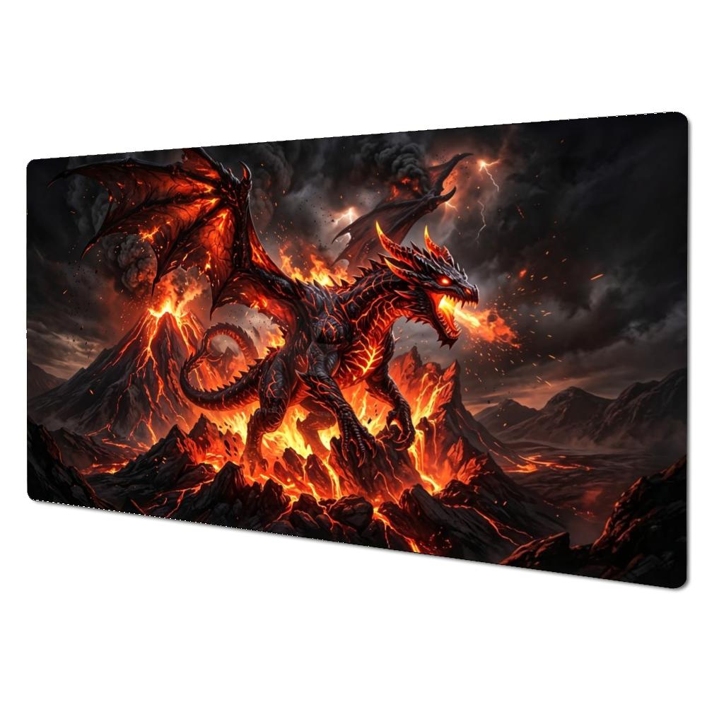 Epic Hellfire Lava Dragon Volcanic Mountain Storm Art TCG Playmat 35X60CM MTG Duel Mat Non-Slip Stitched Large Desktop Mat