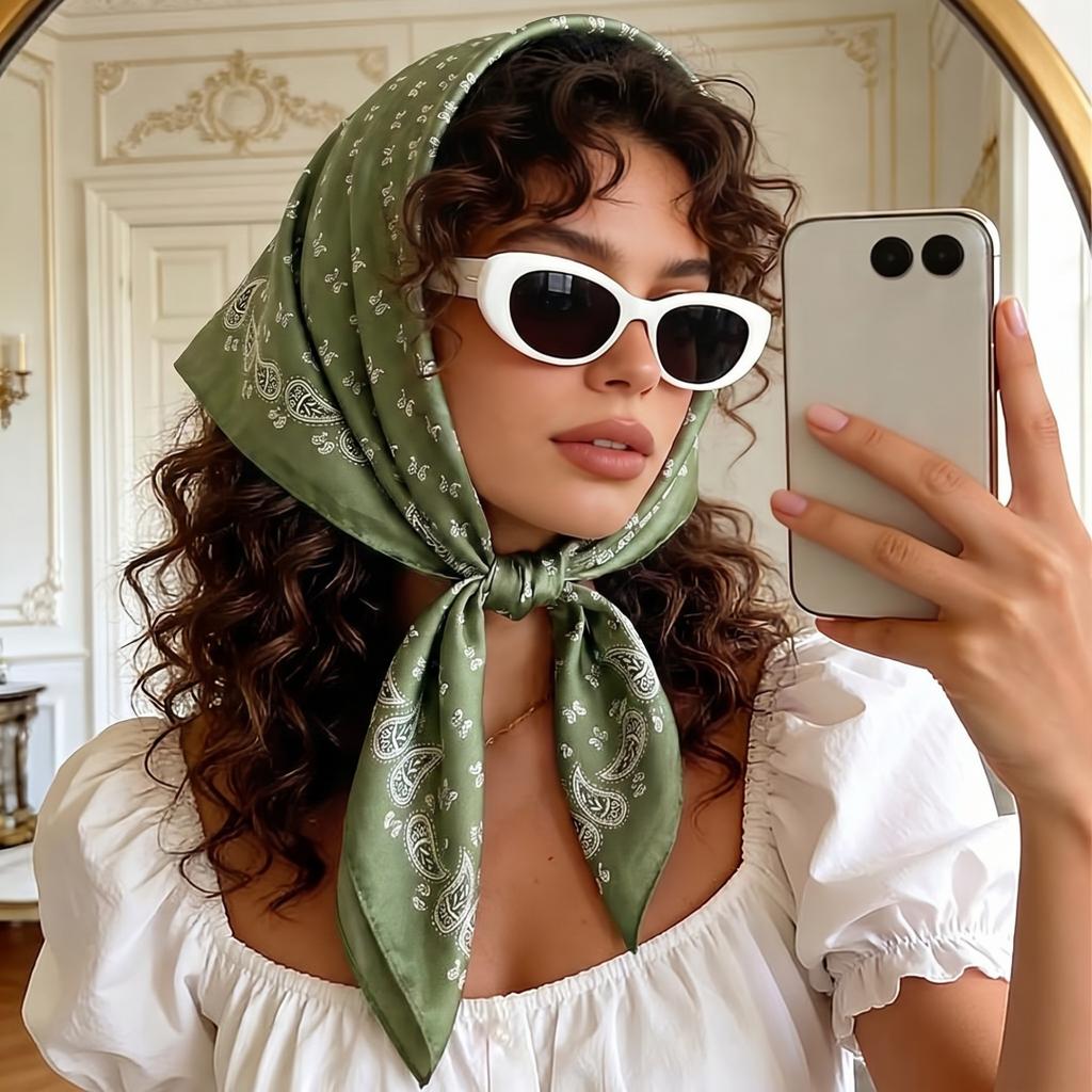 Quadratisches Tuch Damen Hijab Kopftuch Bandana Taschentuch Seidentücher Frau Luxus Winddicht Turban Stirnband Retro Bohemian