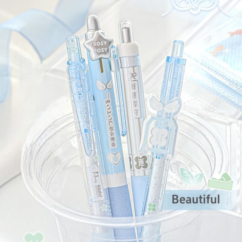 4 st Lycka till Gelpennor Set Söt Japansk Stil 0,5 mm Kulspetspenna Svart Bläck för Skrivande Student Tillbaka till Skolan Barn Gåva