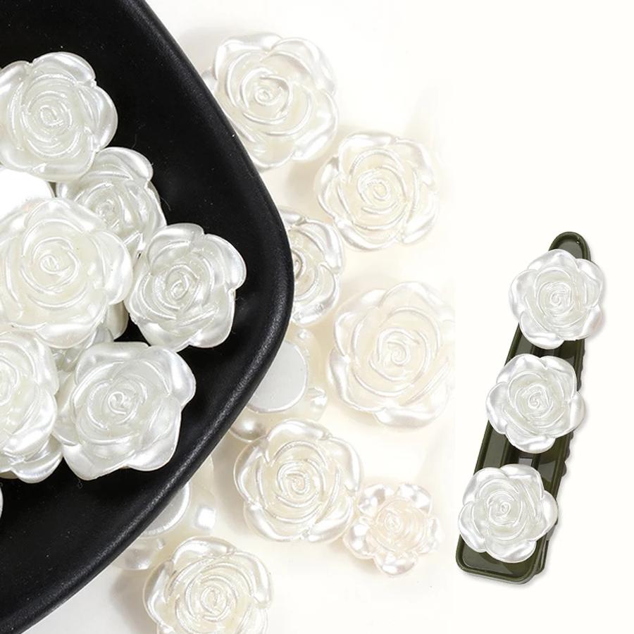 10/20pcs Plastic White Rose Shaped Pearl Button Decoration Accessories for Knitwear Shirt DIY Handicraft Sewing Art Supplies XJM