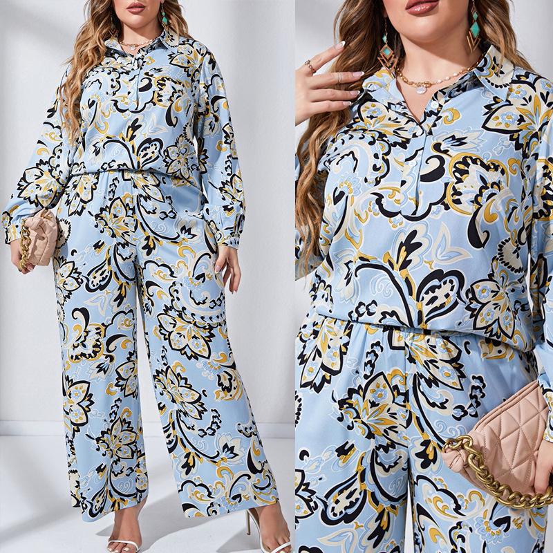 Large Size Women's Fashion Casual Printed Shirt & Two-Piece Set - Spring/Autumn Collection