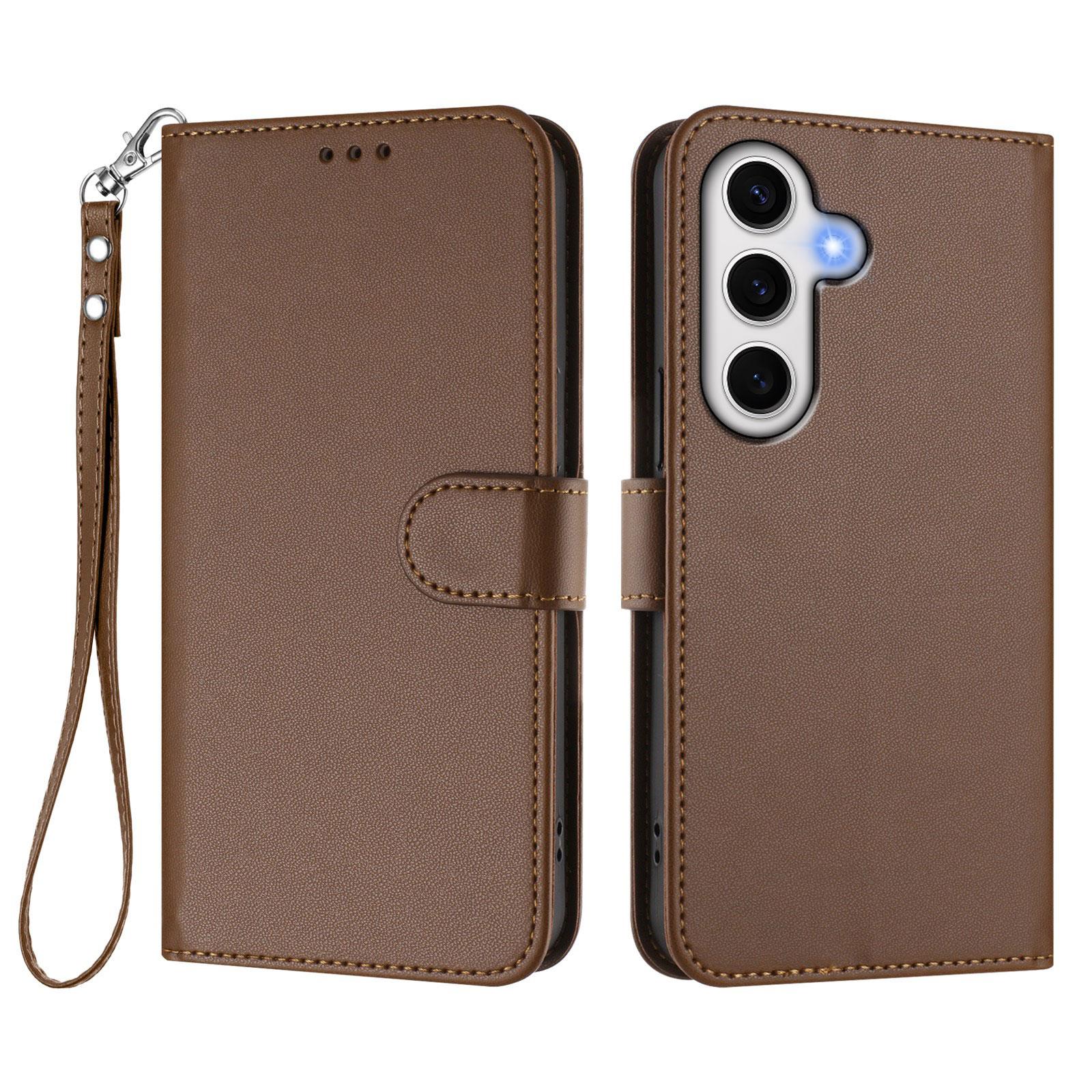 

For Samsung Galaxy S24 FE Leather Case Wallet Stand Phone Cover with Wrist Strap Brown