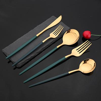 20 pièces miroir vert or ensemble de vaisselle argenterie en acier inoxydable vaisselle couteau de cuisine cuillère couverts Dessert couverts ensemble ustensiles de base