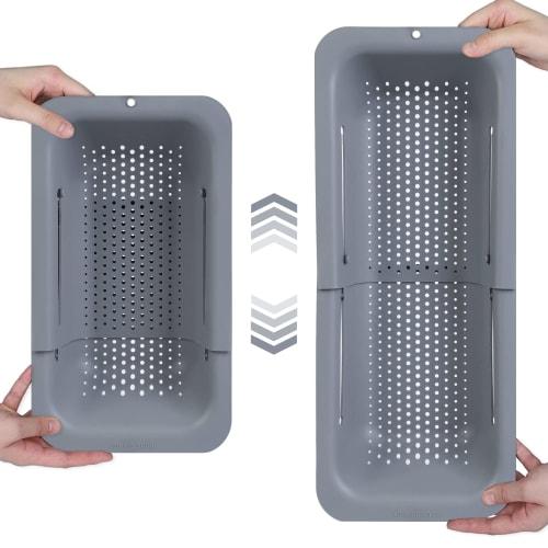 Blue Ginkgo Over-the-Sink Drainer Basket - Wash Vegetables and Fruits, Drain Boiled Pasta, and Dry Dishes - Expandable - A New Home Kitchen Essentials