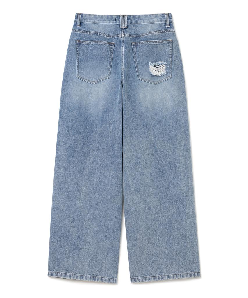 MILLO WOMEN Cutout Patch Wide Jeans [Mid Blue]