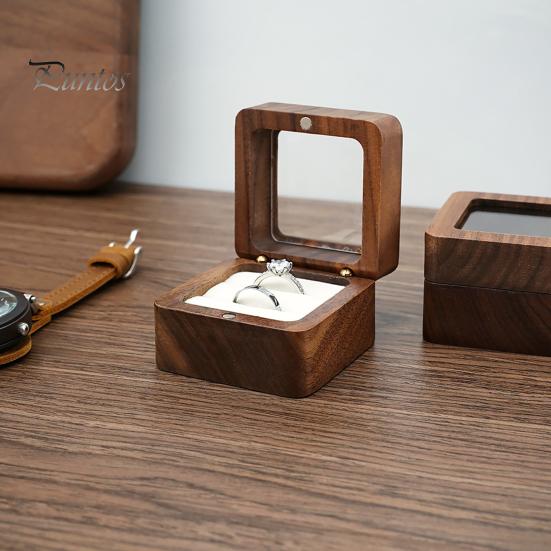 Wooden Ring Gift Box Portable Wedding Engagement Proposal Ring Storage Case Multifunction Bracelet Necklace Stud Earring Jewelry Display Holder