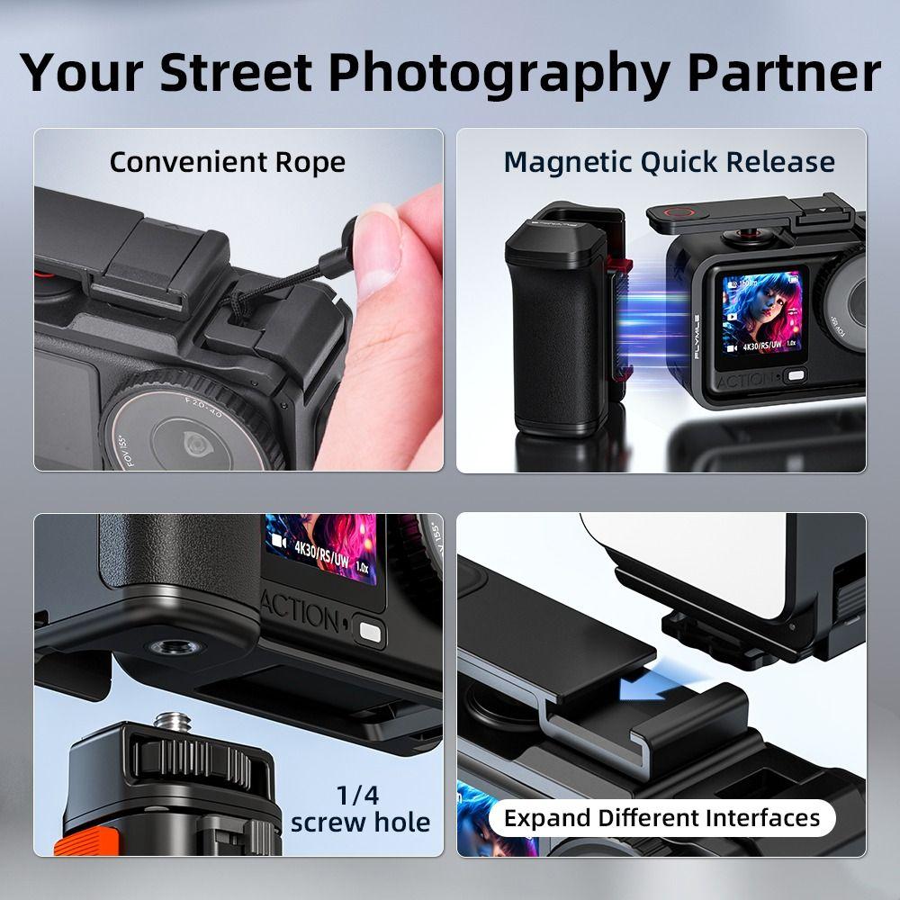Quick Release Xplorer Grip Kit Handle Shutter Button Plastic Handle Street Grip Holder Frame Lightweight for DJI Osmo Action 6