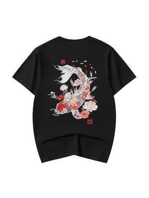 Niepce Men's Koi Fish Embroidery Tee Japanese Streetwear T-Shirt