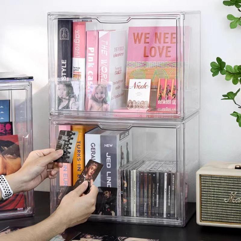 Large Capacity Acrylic Desktop Organizer Box Book Storage Boxes Transparent Display Cabinet Bookshelf Dustproof Organizer