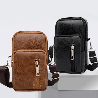 Men Leather Messenger Bag - Multi-Function Crossbody Chest Pack High Quality Casual Purse Phone Holder