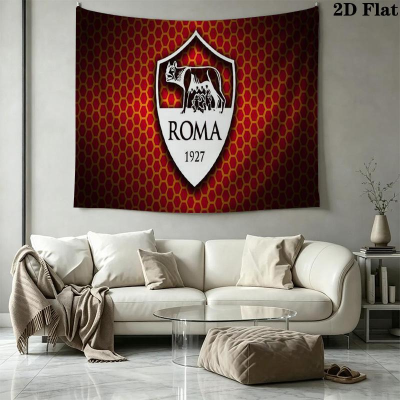 Tenture murale de football AS Roma Esthétique Accrochage mural Couverture en tissu imprimé Tapisseries décoratives pour chambre à coucher Salon Décoration de la maison
