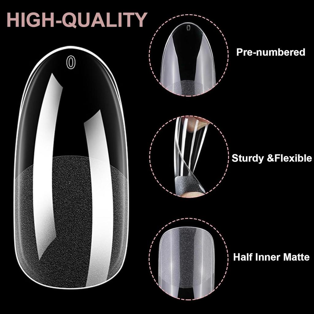 Soft Gel Oval Round Almond False Nail Tips, Medium Full Cover Clear Press On Nails for Acrylic Nail Extension Dip Powder Professional Salon Personal
