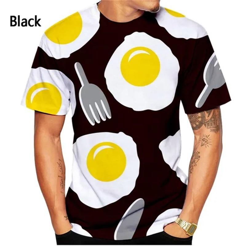 

New 3D Printed Fried Egg Graphic T-shirt for Men, Short Sleeved Round Neck T-shirt S