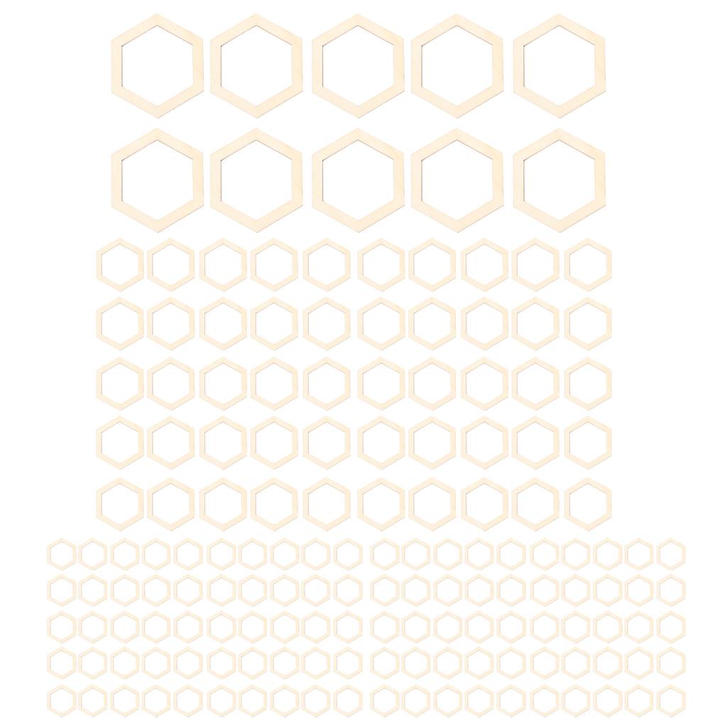 205Pcs Hexagonal Wooden Cutouts 5 Sizes Light Durable Odourless Blank Wood Pieces for Decoration