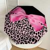 1PC Pink Leopard Print Bow Umbrella-8-Rib Reinforced, Automatic Open, Lightweight & Durable, Fashion Accessory for Outdoor, H0365