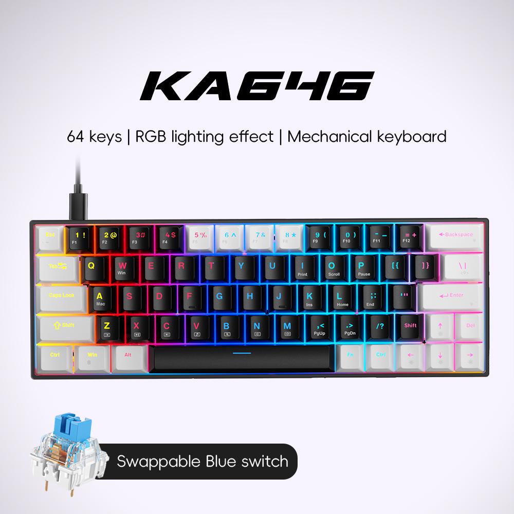 KA646 USB Wired RGB Backlight Mini Gaming Keyboard 60 Percent Mechanical Gamer Office Pc Laptop Custom Russian Version Plug Play