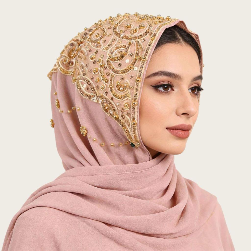 A092 Beaded Chiffon Ethnic Headscarf - Southeast Asia Fashion Scarf