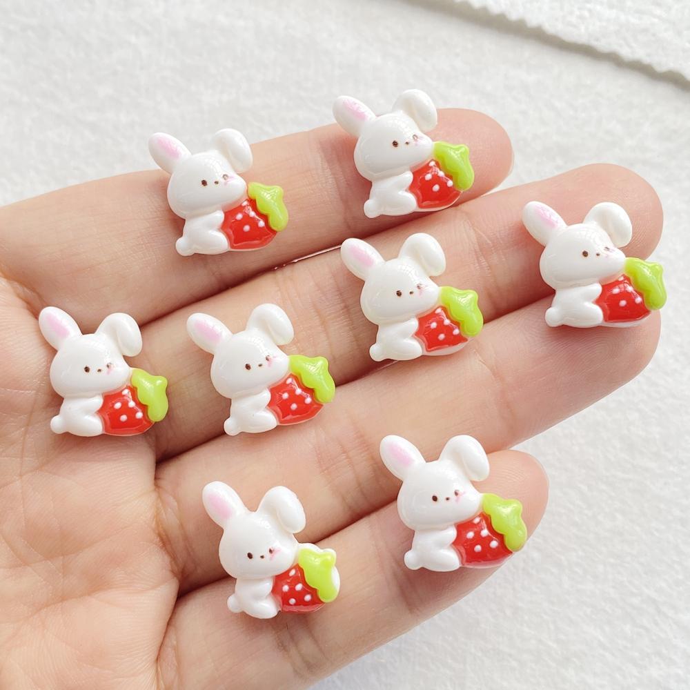 20pcs Resin Cartoon Strawberry Rabbit Nail Art Flat back Rhinestone Bead Scrapbook DIY Manicures Appliques Accessories Crafts
