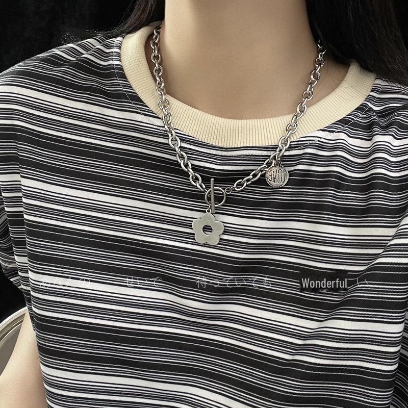 "European & American Double-Layer Love Necklace: Hip-Hop Inspired Long Sweater Chain for Women"
