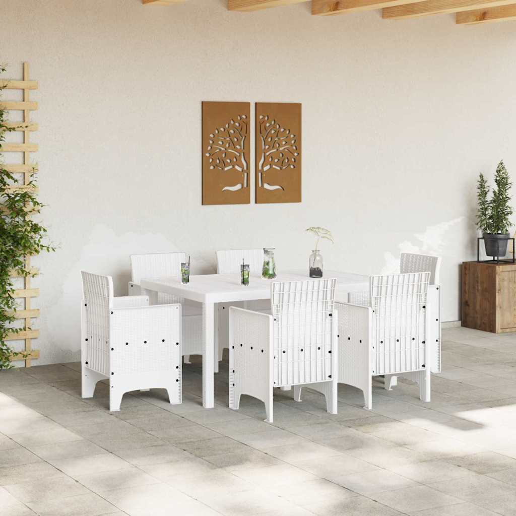 Garden Dining Set 7 pcs White Poly Rattan