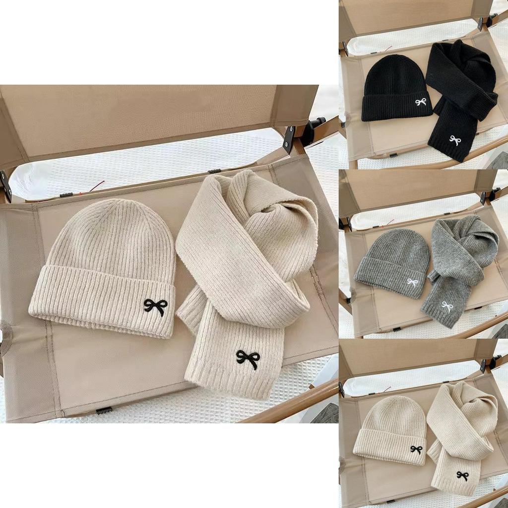 Winter Knit Hat With Bow Embroidery For Fashionable Outdoor Warmth