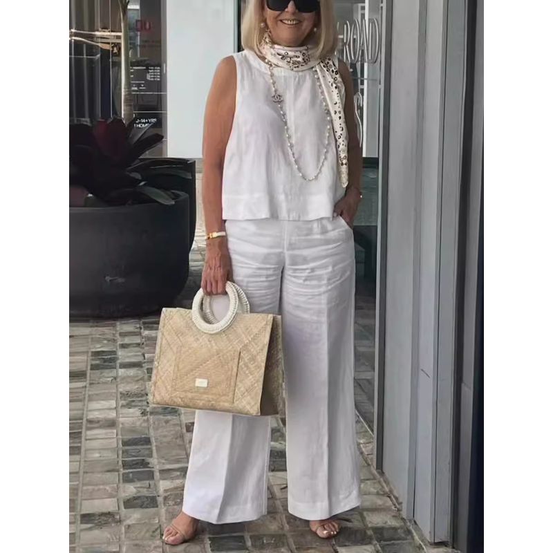 Sleeveless Top and Wide Leg Pants Set Sleeveless Tops Wide Leg Pants Suit