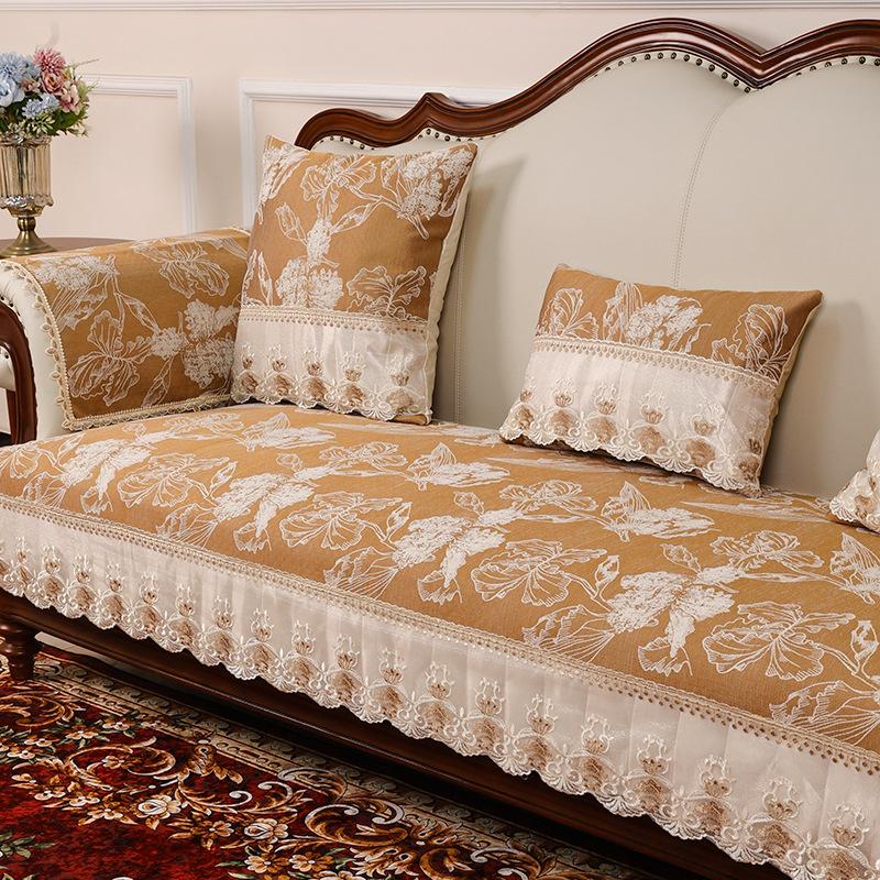 

French Sofa Cushion, High-End Four-Season Universal, High-End Seat Cushion Cover, European Light Luxury New Non-Slip Romantic 90*90cm