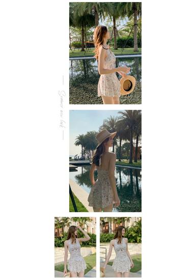 Hot Fashion Women's Slimming One-Piece Onsen Swimsuit with Skirt Style Cover-up, Solid Color, Conservative Waist-Cinching Design