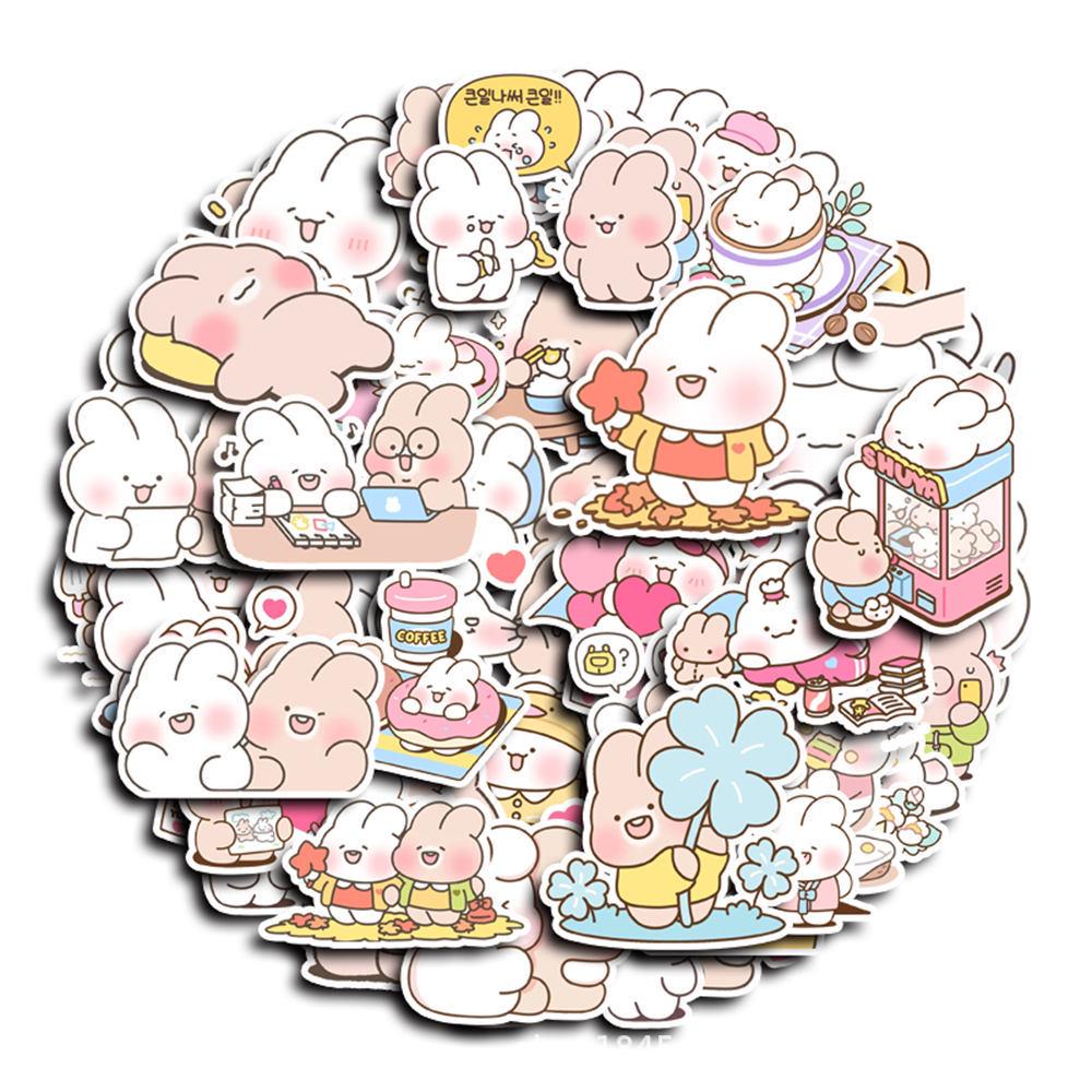 50 Sheets Happy Rabbit Cartoon Journal Stickers - Cute DIY Phone Decor