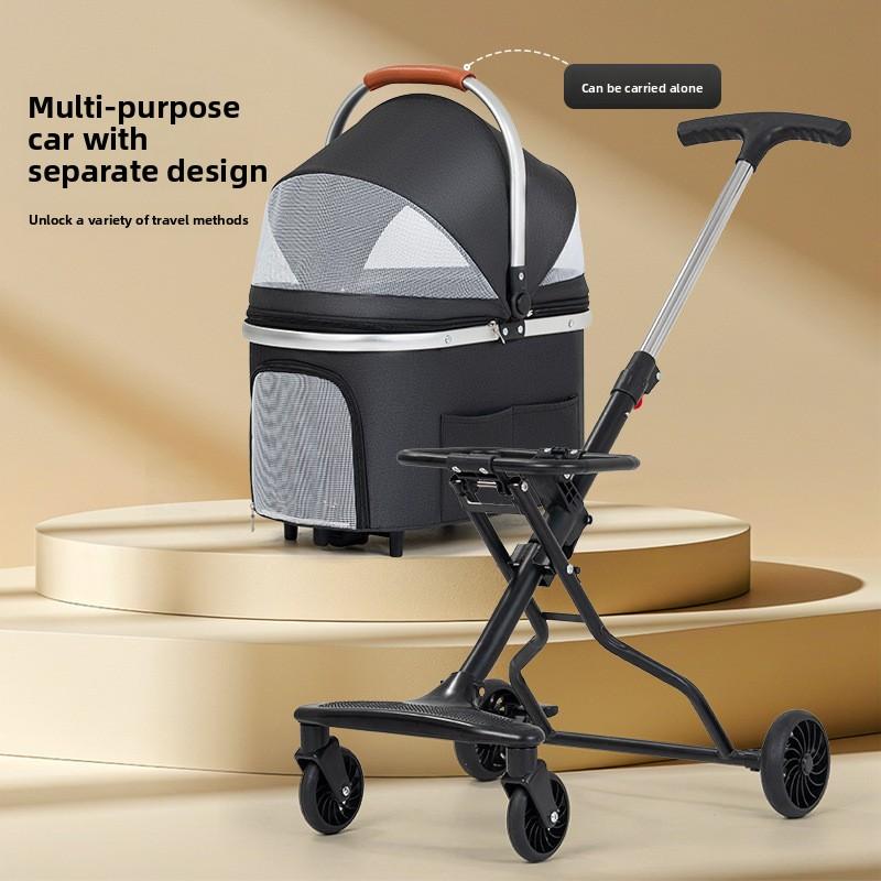 Luxury Pet Stroller Lightweight Foldable Cat Dog Carrier All-in-One Travel Pushcart with Canopy Breathable Design for Dog Seats