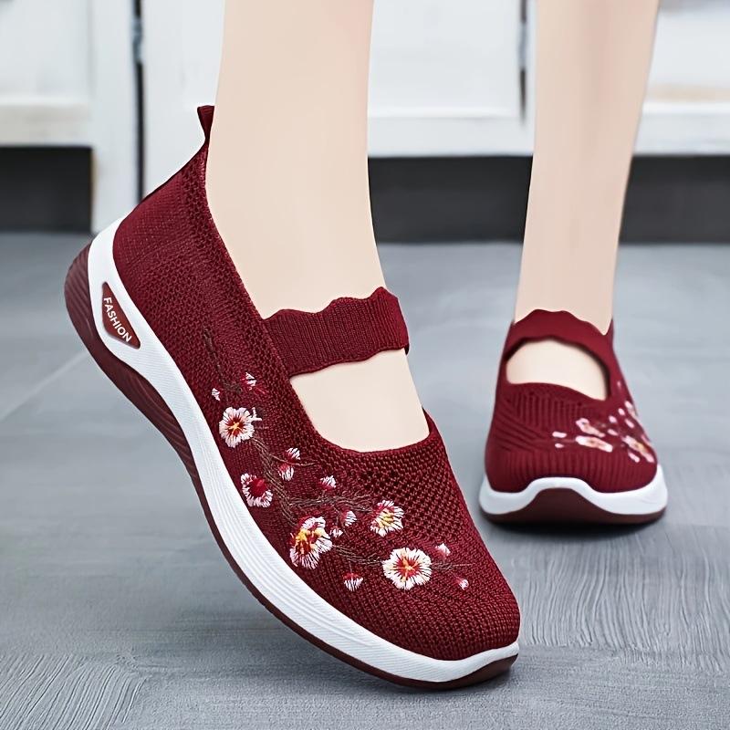 Mom shoes summer new shallow mouth embroidered single shoes middle-aged and elderly one-pedal breathable casual shoes women's cloth shoes
