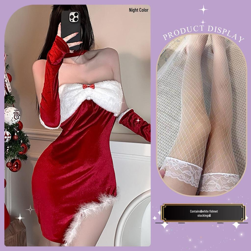 Jin Xiao Sexy Christmas Lingerie Dress Set: Solid Color New Year Outfit In Abstinent Style