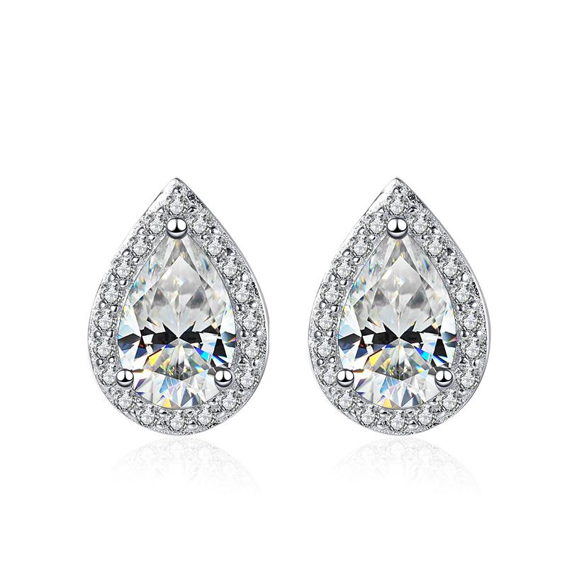 Bague Ringen 100% 925 Sterling Silver 1CT Water Drop Moissanite Stud Earrings For Women Platinum Plated Party Fine Jewelry Gift