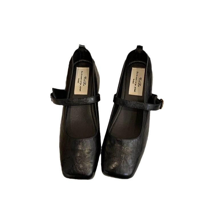 French Retro Square Toe Mid-Heel Mary Jane Shoes for Women - Elegant Spring & Autumn Style with a Chunky Heel and Fairy Aesthetic