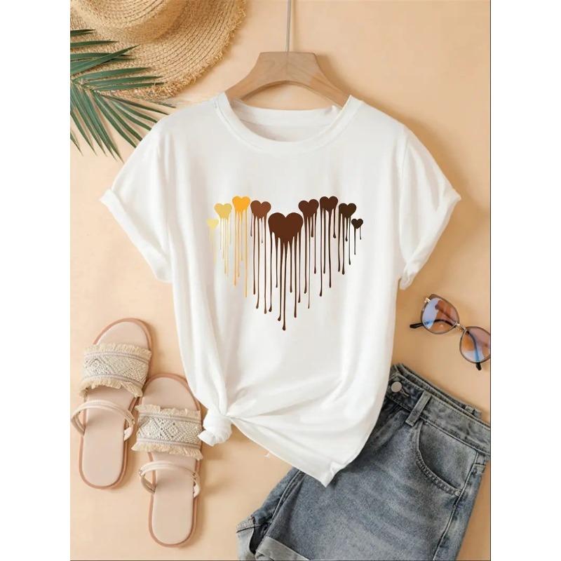 Women's 3D Digital Printed Small Fresh Heart Round Neck Short Sleeved T-shirt