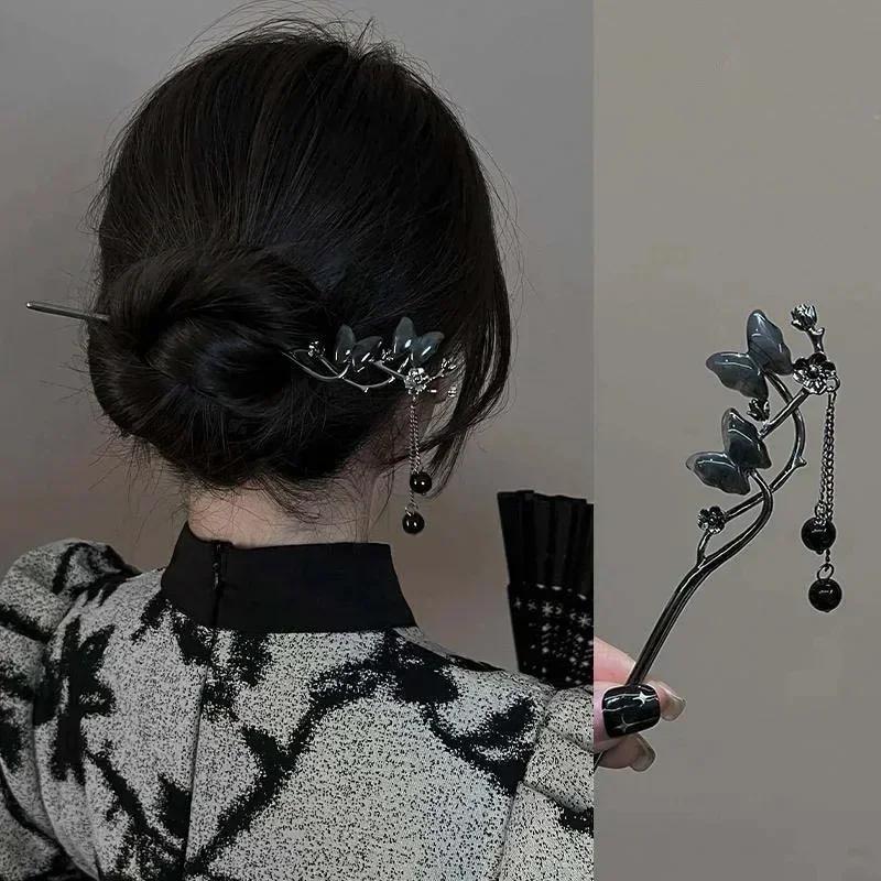 New Chinese Style Butterfly Flower Tassel Hair Stick for Women Vintage Metal Hanfu Chopstick Hair Sticks Hair Accessories