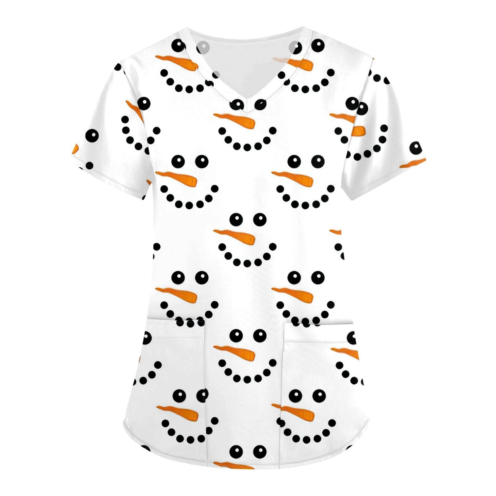 

Женская униформа с принтом на Хэллоуин, рабочая форма с v-образным вырезом и карманом, защитная рабочая форма XL белый