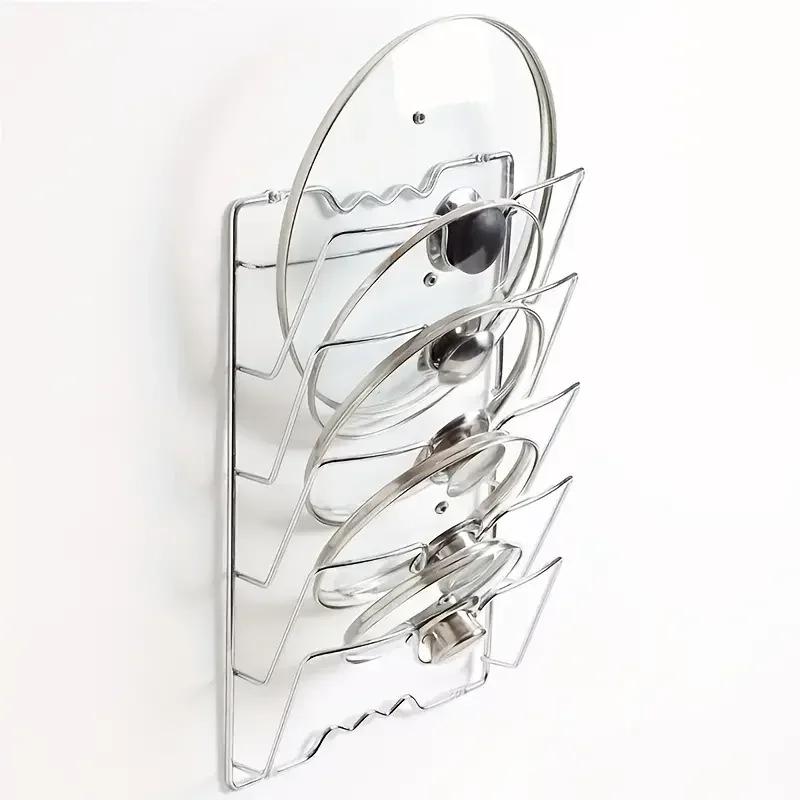1 Piece of Metal Kitchen Storage Rack - Multifunctional Wall Mounted Pot Cover and Cutting Board Rack, Multi-layer Design.