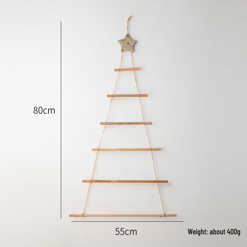 NUCHI Nordic Wooden Wall Hanging Christmas Tree with Natural Wood Stars – Customizable Ornaments