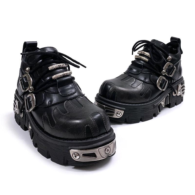 Niche retro rock shoes, dark punk metal, niche low-top thick-soled small leather shoes, the same for men and women