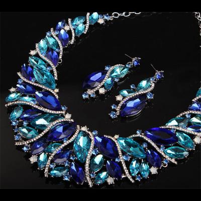 Vintage Statement Crystal Necklace Earrings Set Retro Bridal Jewelry Sets Women's Party Luxury Big Jewellery Gift