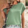 Ladies Summer Short Sleeve O Neck Solid Color Jacquard Plaid Pullover T Shirt Top