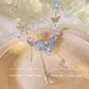 2025 Light Luxury Blue Crystal Butterfly Necklace for Women – Elegant Clavicle Chain Accessory