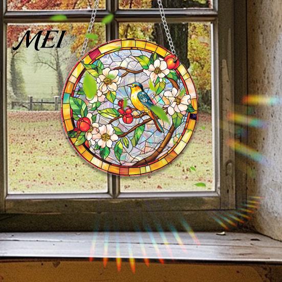 Acrylic Hanging Ornament Stained Glass Style Window Hanging, Colorful Sun Catchers for Wall Windows, Waterproof Decor Suncatcher with Chain Women Wife